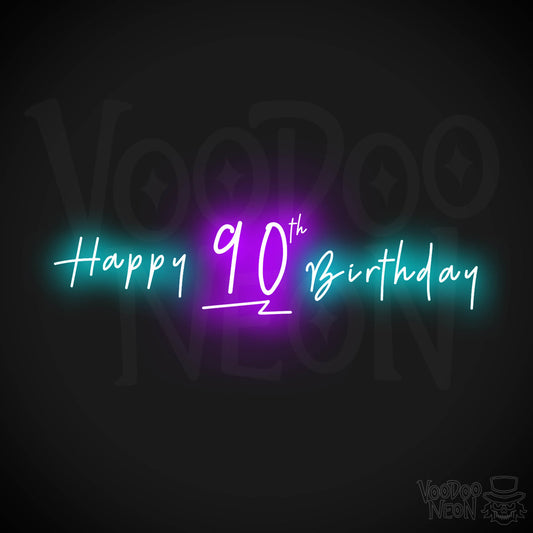 90th Birthday Neon Sign - Neon 90th Birthday Sign - Color Multi-Color