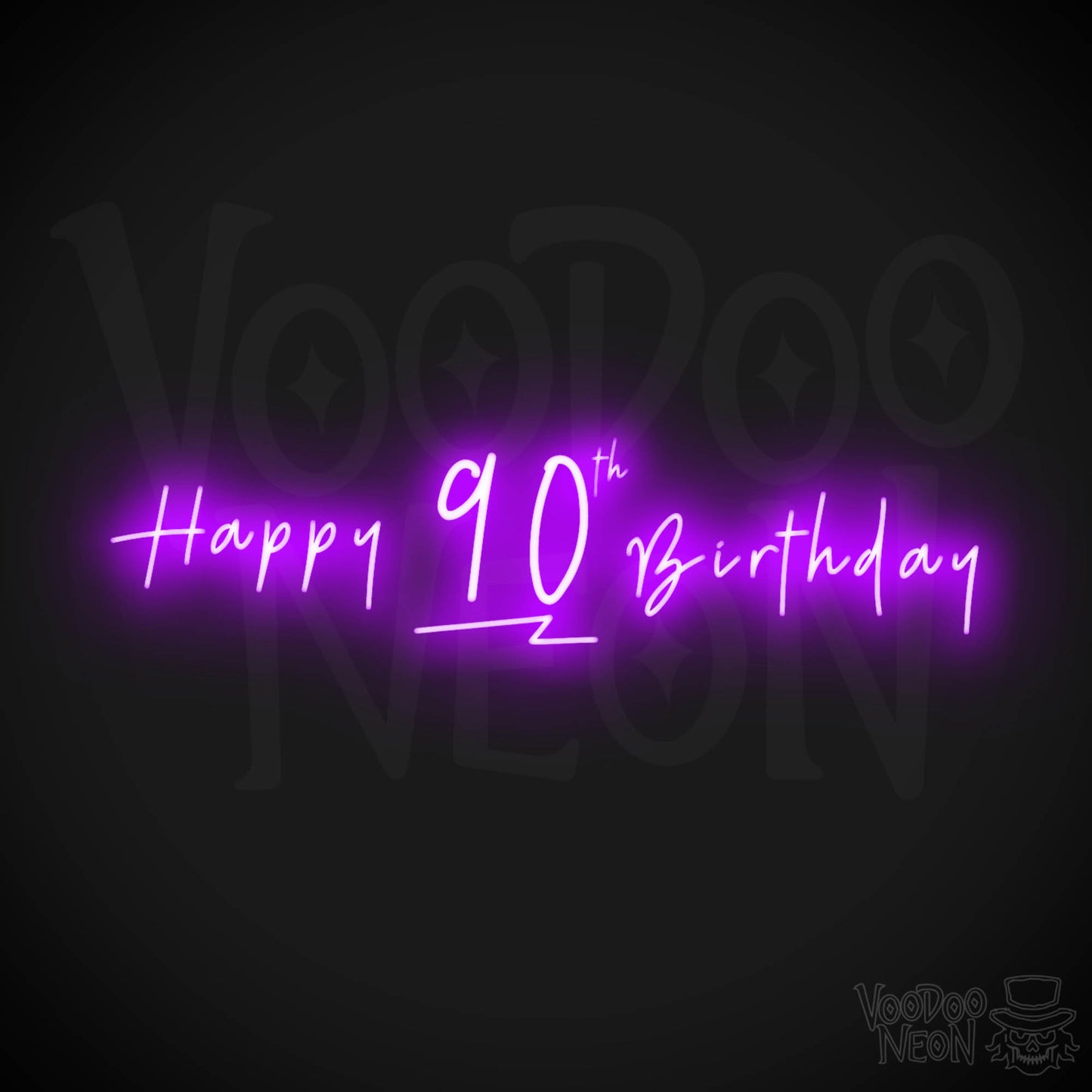 90th Birthday Neon Sign - Neon 90th Birthday Sign - Color Purple