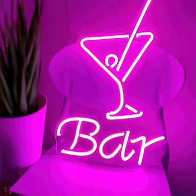 Pink LED cocktail glass for a bar