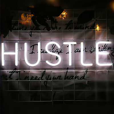 Hustle neon sign in White LED lights