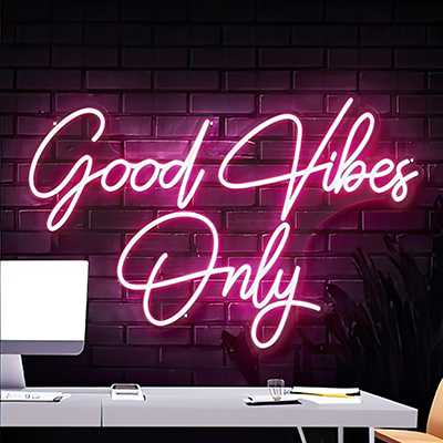 Good Vibes Only neon sign in pink LED lights - office decor sign