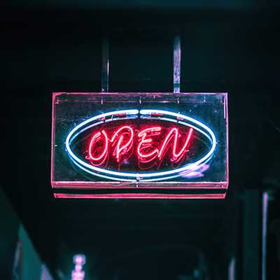 Example "Open" neon sign for a brick-and-mortar shop