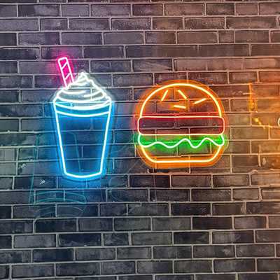 Cafe restaurant neon sign - shake and burger
