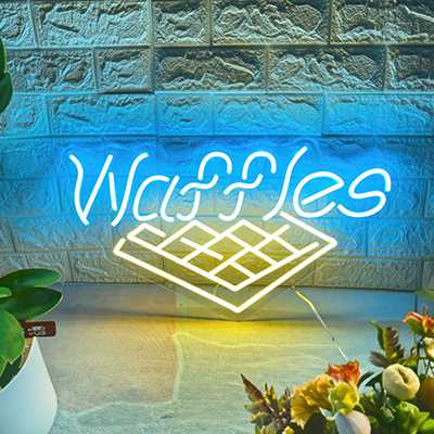Waffles neon sign for a restaurant
