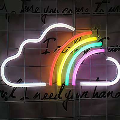 Neon sign for a nursery - rainbow with white cloud