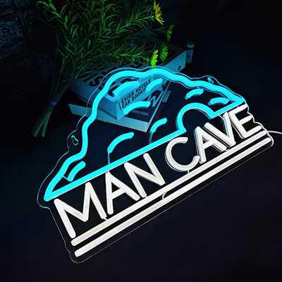Man Cave neon sign - with mountain in blue