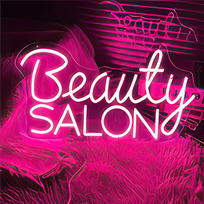 Beauty salon neon sign in bright pink neon