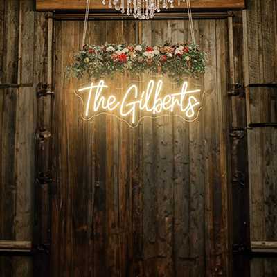 Example idea of a neon wedding sign - Name of the happy couple, The Gilberts