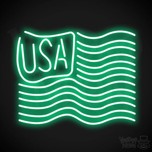American Flag Neon Sign - Neon American Flag Sign - Neon USA Flag - Color Green