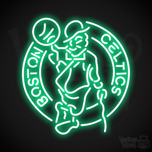 Boston Celtics Neon Sign - Boston Celtics Sign - Neon Celtics Logo Wall Art - Color Green