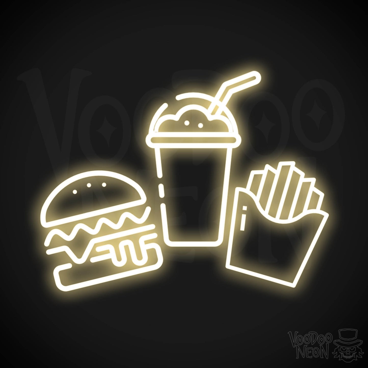Burgers, Fries & Shakes Neon Sign - Burgers, Fries & Shakes LED Sign - Color Warm White