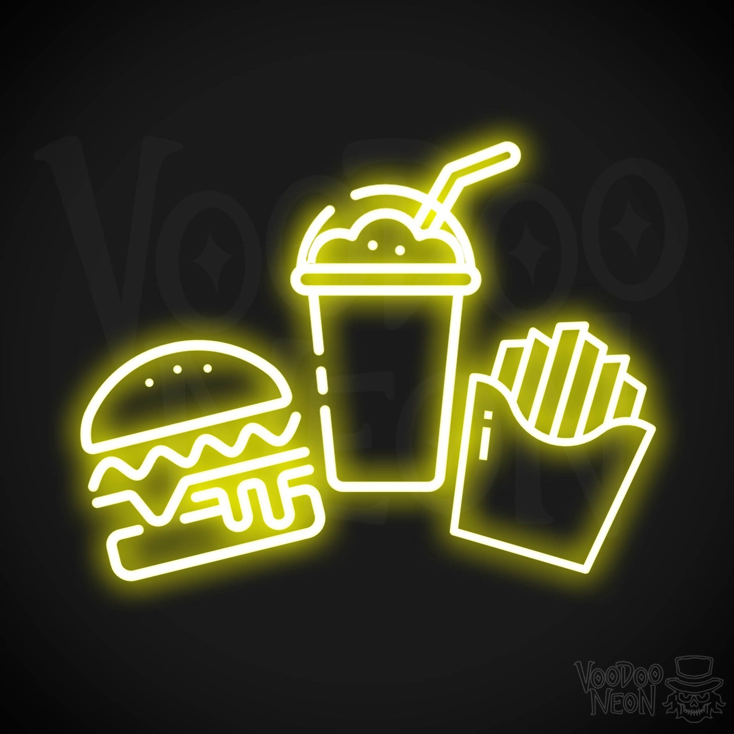 Burgers, Fries & Shakes Neon Sign - Burgers, Fries & Shakes LED Sign - Color Yellow