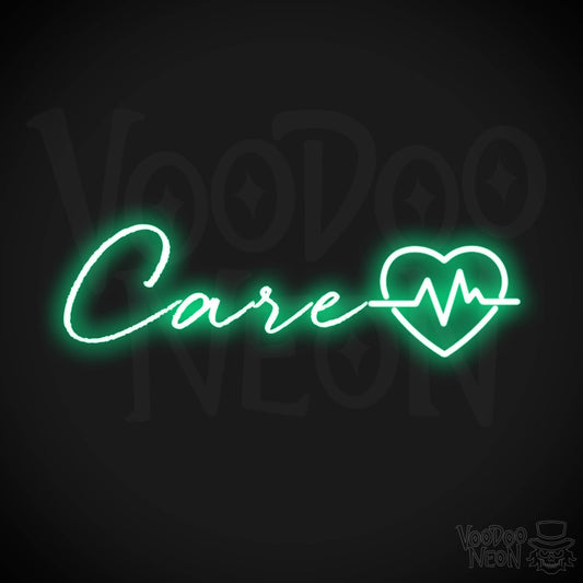 Care Neon Sign - Neon Care Sign - Word Sign - Color Green