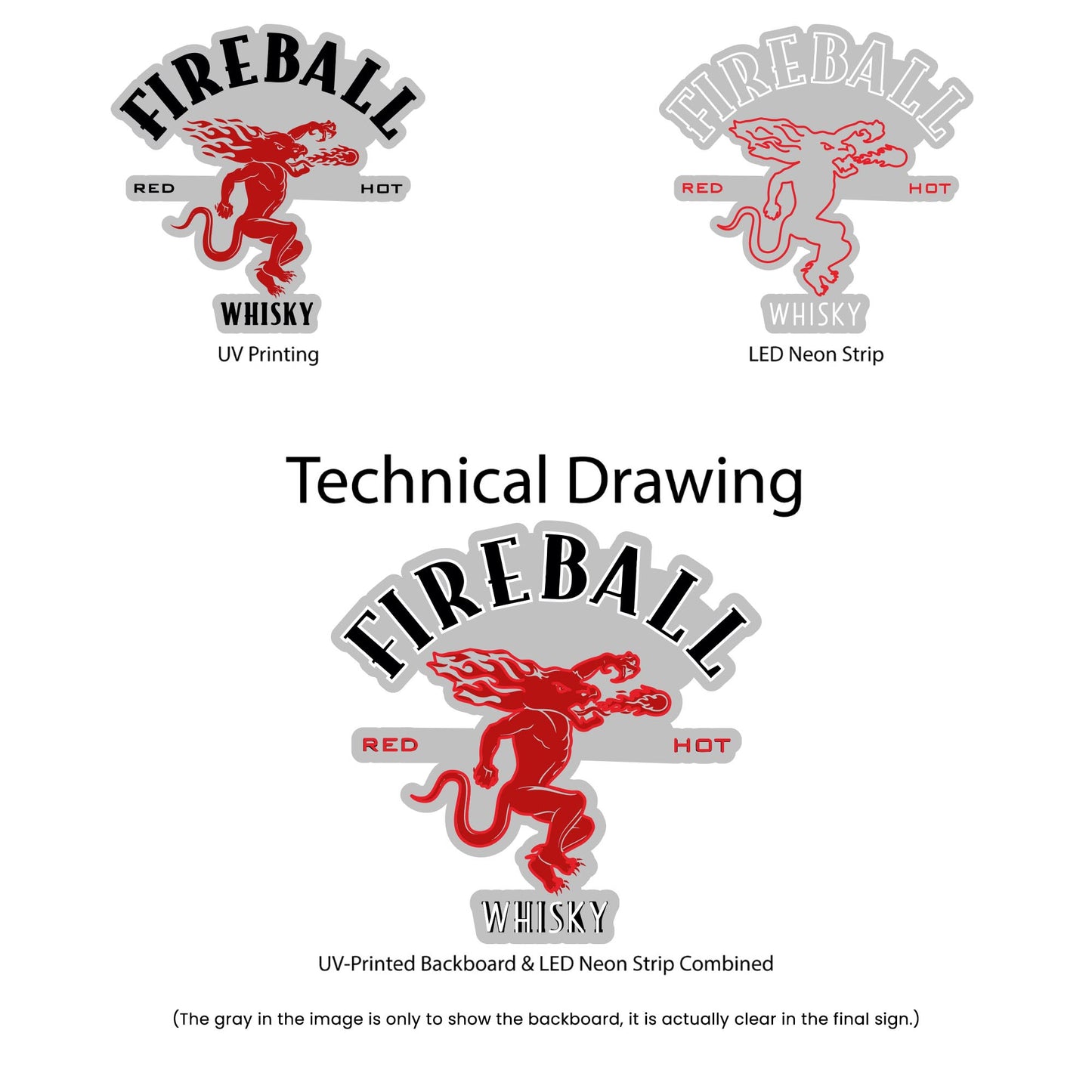 Fireball Whiskey neon sign - Technical Drawing