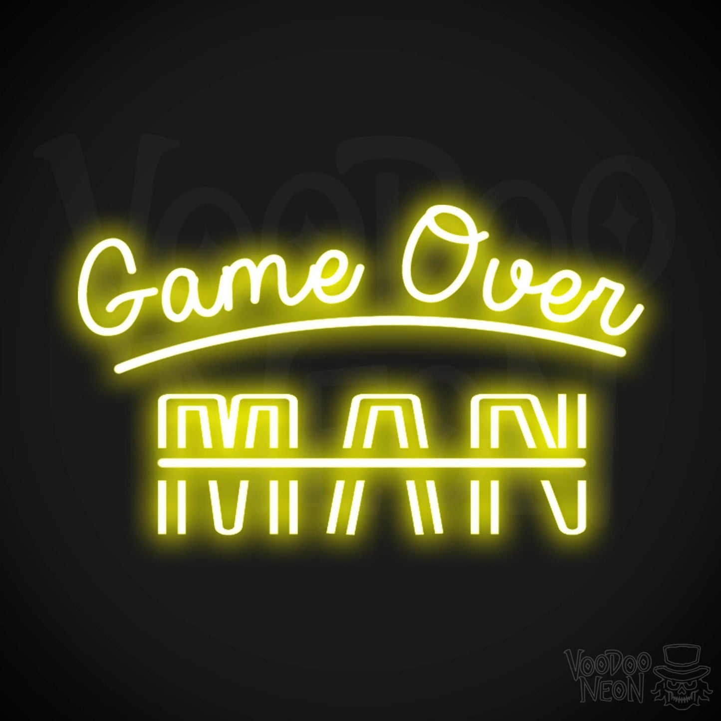 Game Over Man Neon Sign - Game Over Man Light Up Sign - Wall Art - Color Yellow