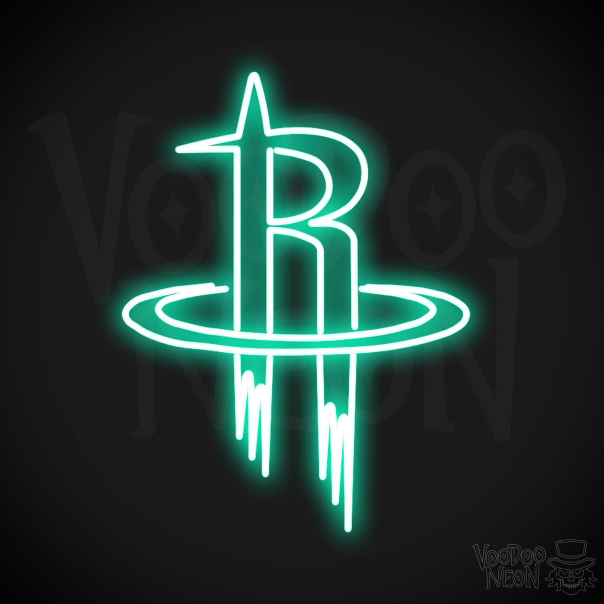 Houston Rockets Neon Sign - Houston Rockets Sign - Neon Rockets Wall Art - Color Light Green