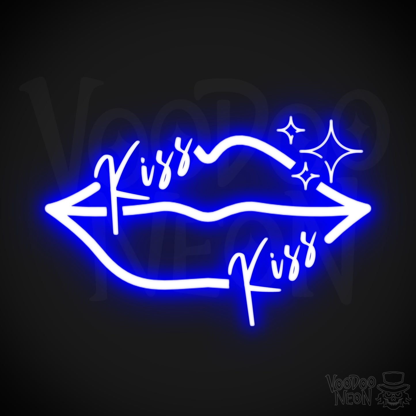Kiss Neon Sign - Neon Kiss Sign - Kiss LED Neon Wall Art - Color Dark Blue