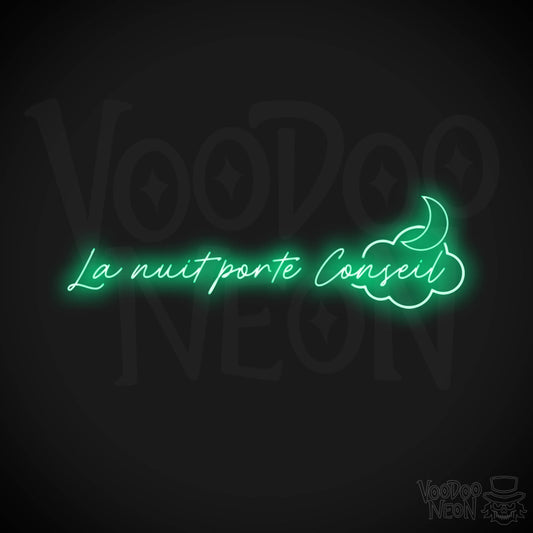 La Nuit Porte Conseil Neon Sign - La Nuit Porte Conseil Sign - Color Green