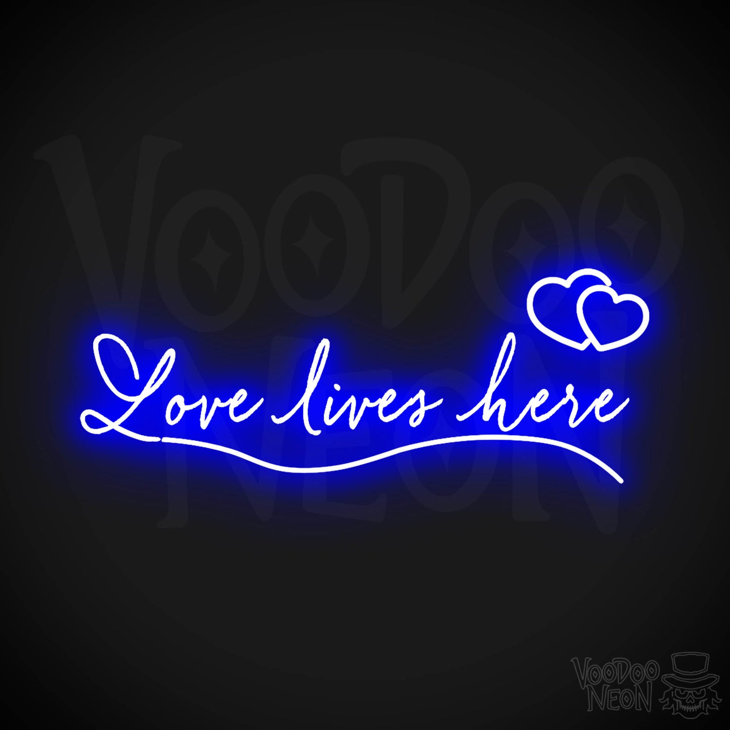 Love Lives Here Neon Sign - Neon Love Lives Here Sign - LED Lights - Color Dark Blue
