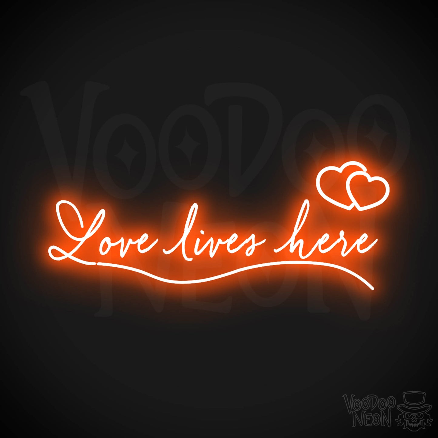 Love Lives Here Neon Sign - Neon Love Lives Here Sign - LED Lights - Color Orange