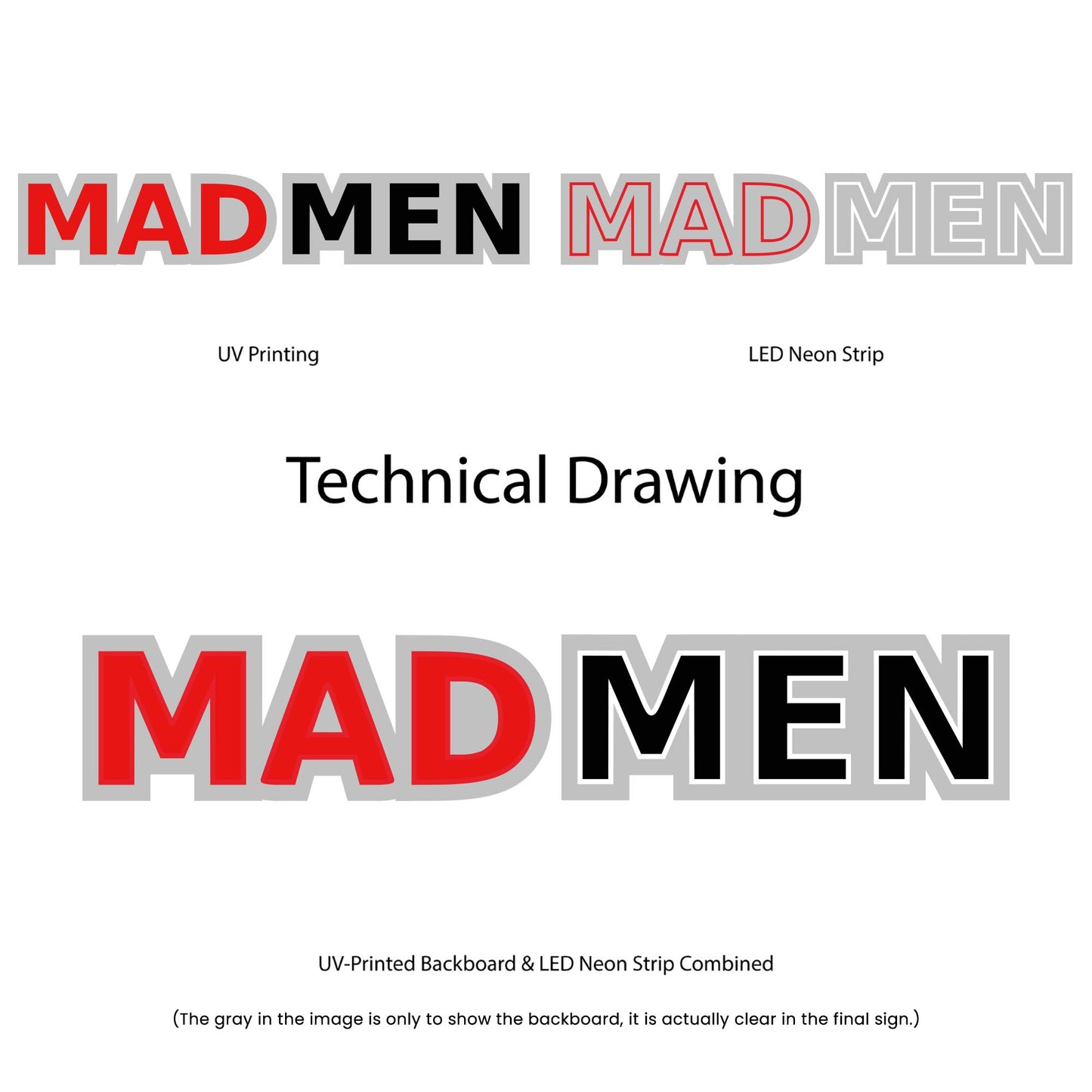 Mad Men Neon Sign - Multi-Color - Technical Drawing