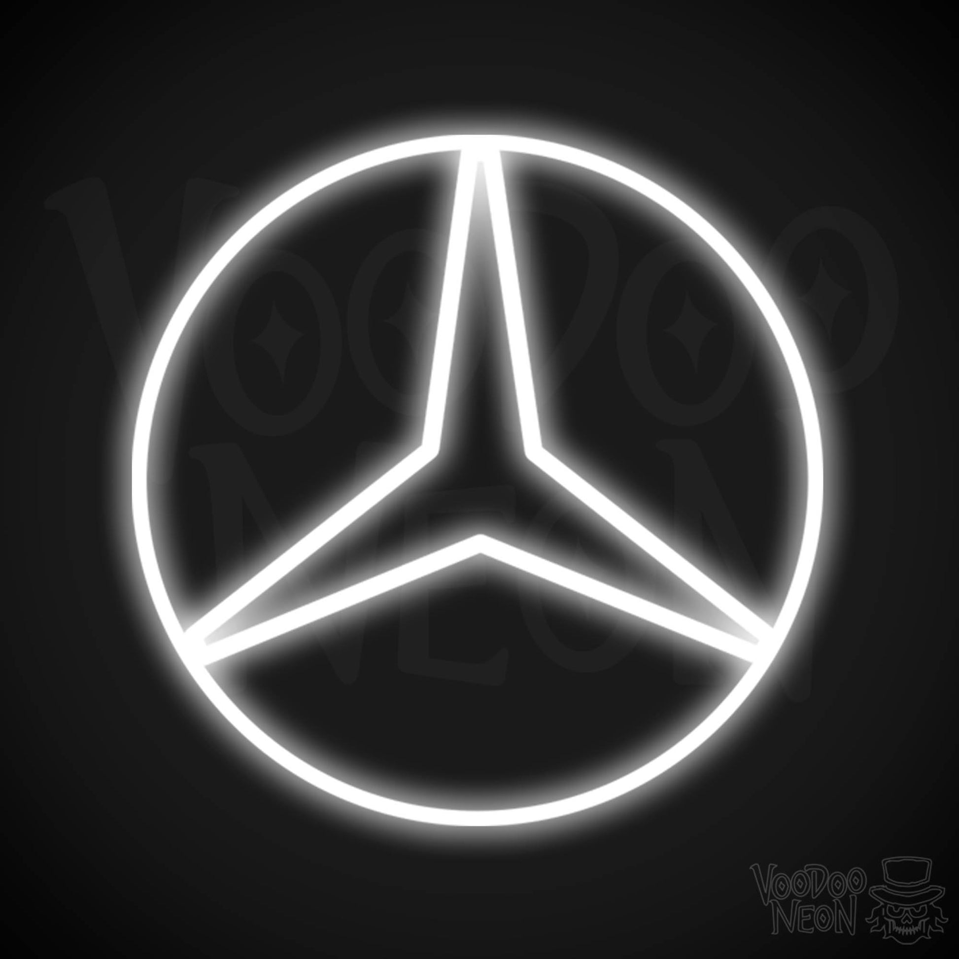 Mercedes Neon Sign - Neon Mercedes Sign - Mercedes Logo Wall Art - Color White