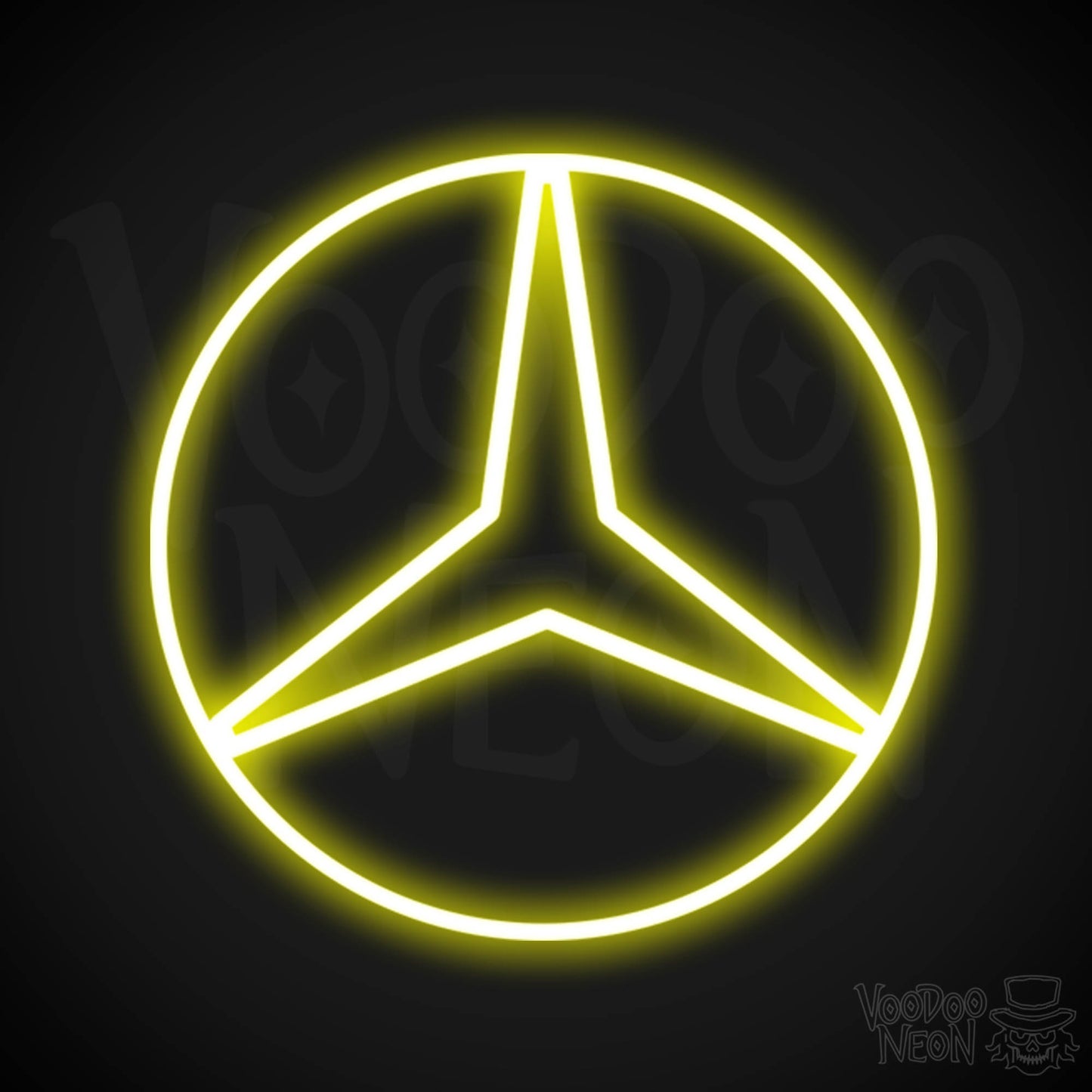 Mercedes Neon Sign - Neon Mercedes Sign - Mercedes Logo Wall Art - Color Yellow