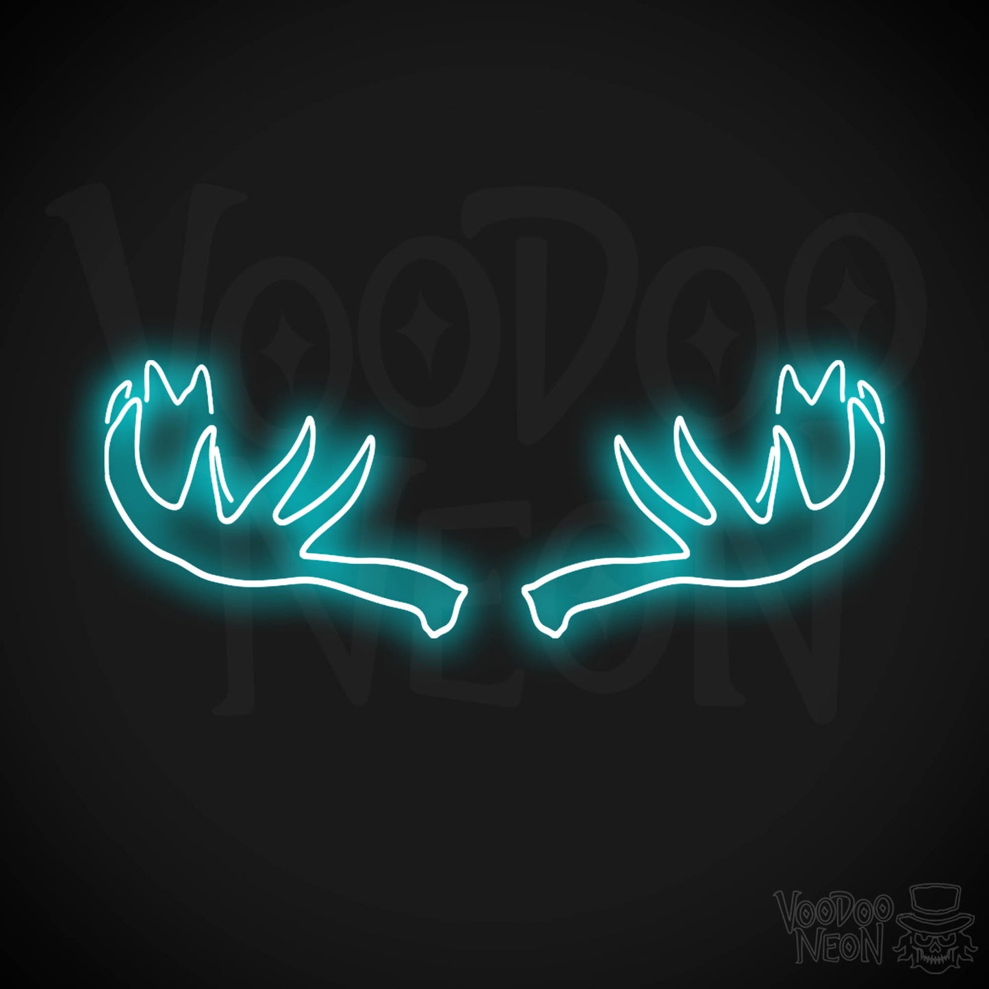Moose Horns Neon Sign - Neon Moose Horns Sign - Moose Neon Sign - Color Ice Blue