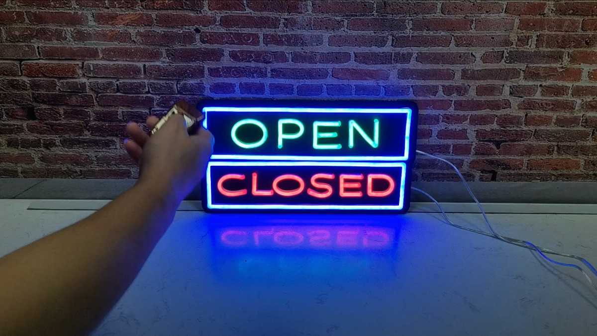 Load video: Open Closed Neon sign for retail or office