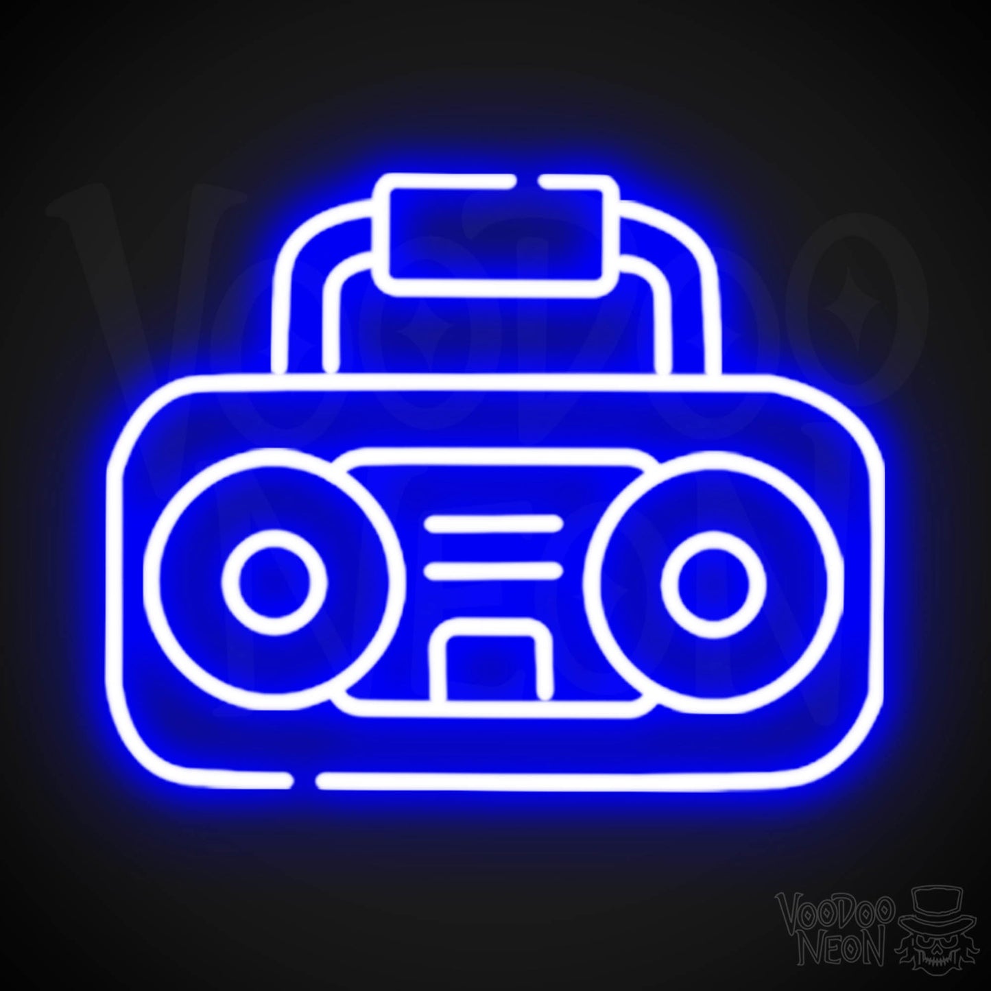 Boombox Neon Sign - Neon Boombox Wall Art - Neon Retro-Boombox Artwork - Color Dark Blue