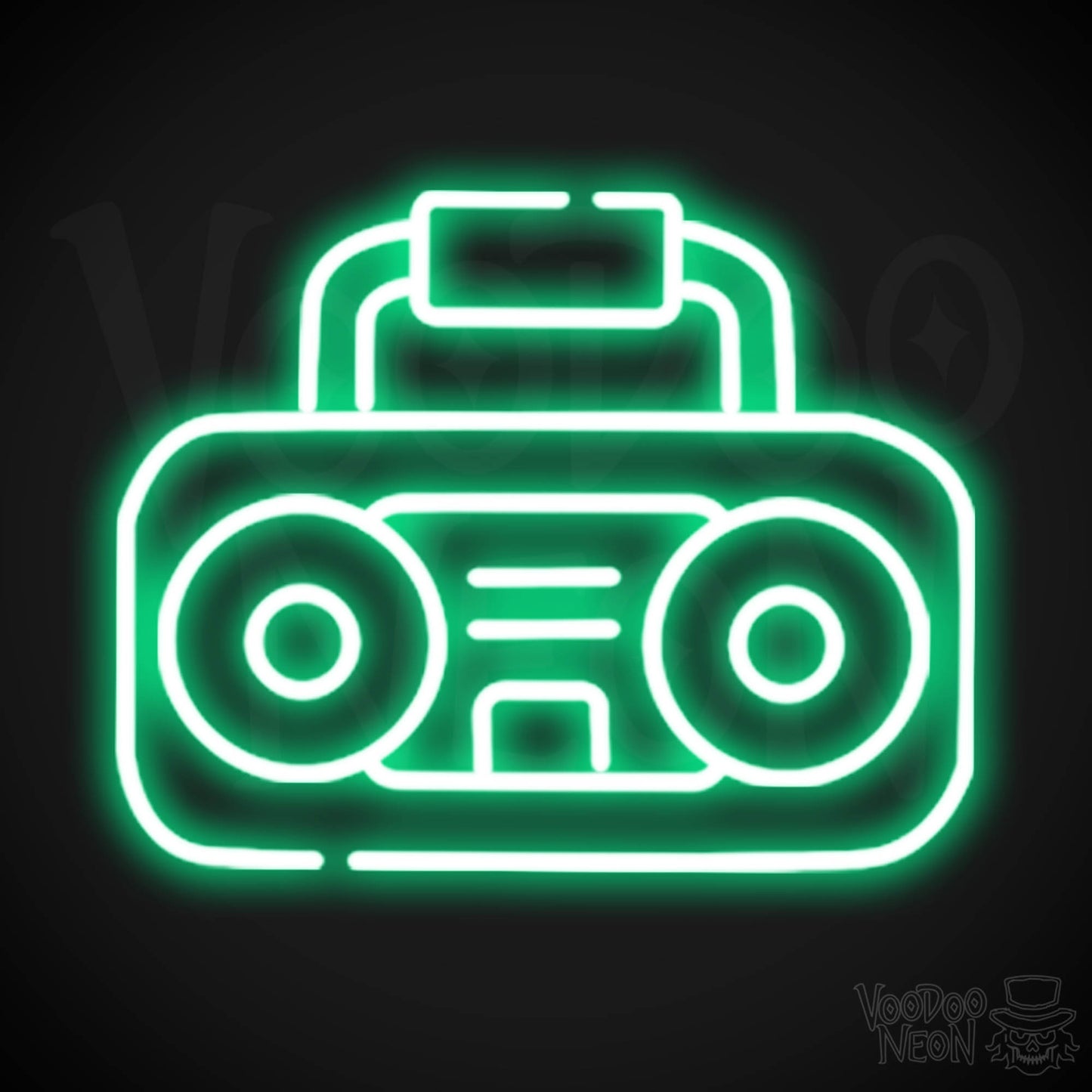 Boombox Neon Sign - Neon Boombox Wall Art - Neon Retro-Boombox Artwork - Color Green