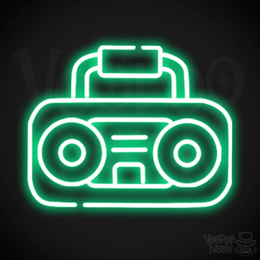 Boombox Neon Sign - Neon Boombox Wall Art - Neon Retro-Boombox Artwork - Color Green