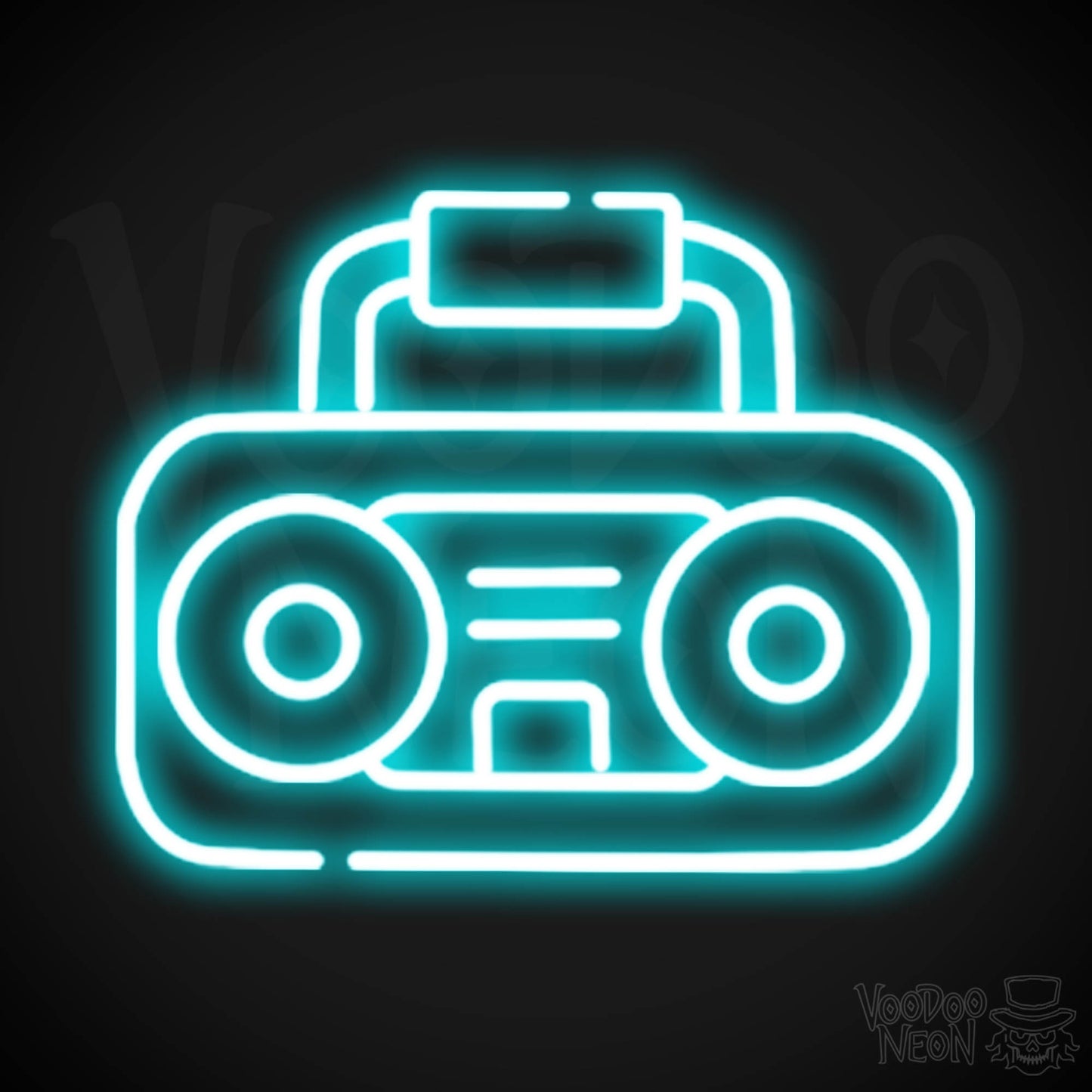 Boombox Neon Sign - Neon Boombox Wall Art - Neon Retro-Boombox Artwork - Color Ice Blue