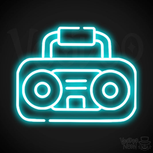 Boombox Neon Sign - Neon Boombox Wall Art - Neon Retro-Boombox Artwork - Color Ice Blue