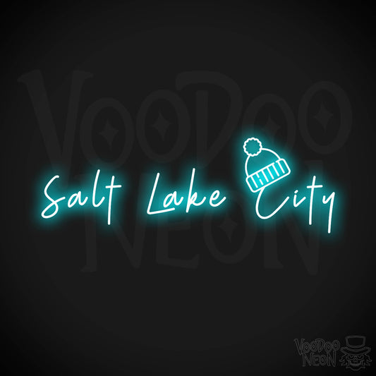 Salt Lake City Neon Sign - Neon Salt Lake City Sign - LED Signs - Wall Art - Color Ice Blue