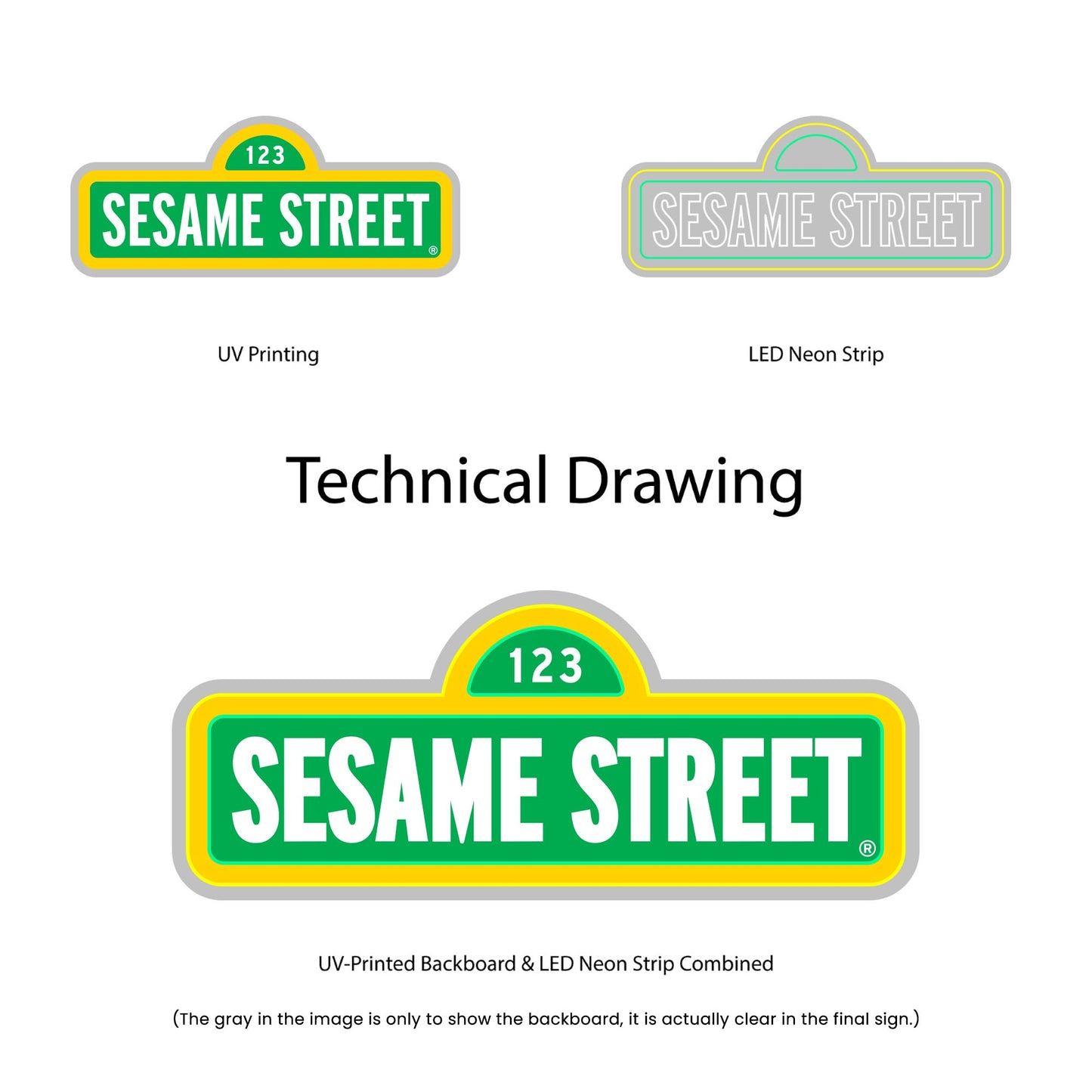 Sesame Street Neon Sign - Multi-Color - Technical Drawing