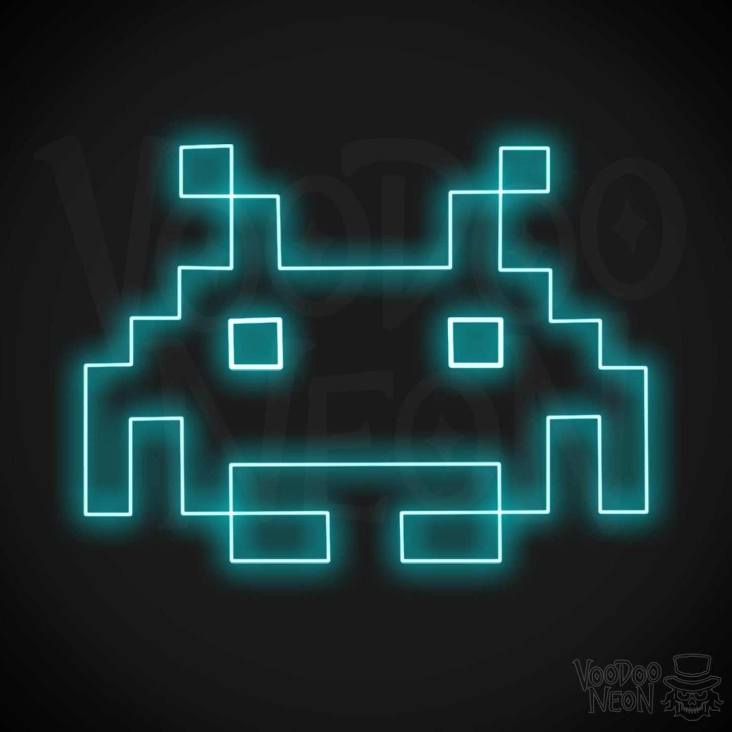 Space Invaders Neon Sign - Neon Space Invaders Wall Art - LED Sign - Color Ice Blue