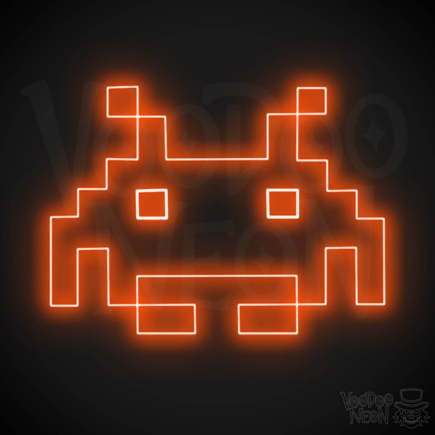Space Invaders Neon Sign - Neon Space Invaders Wall Art - LED Sign - Color Orange