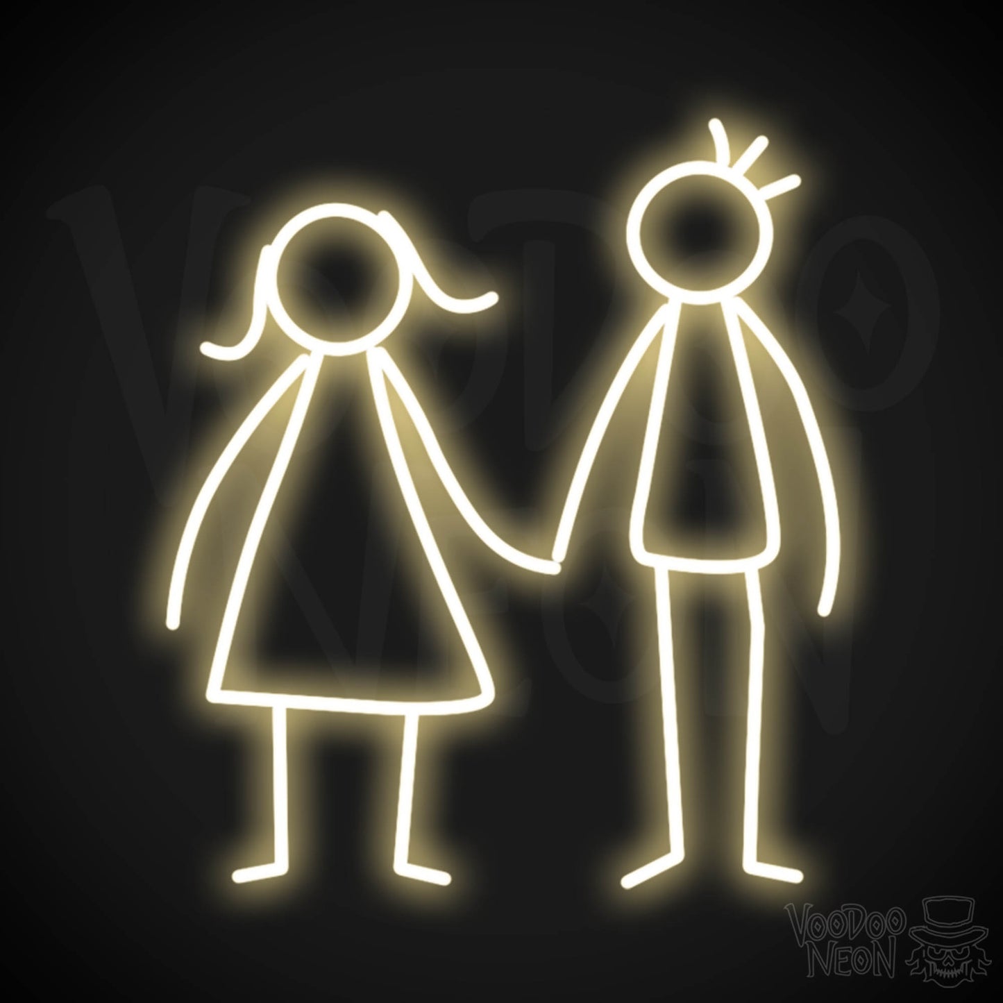 Stick Figures Holding Hands Neon Sign - Neon Stick Figures Wall Art - Color Warm White