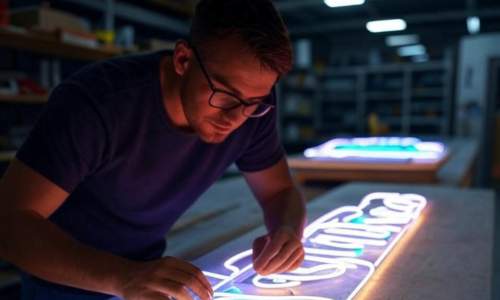 Our engineers making a neon sign for a customer