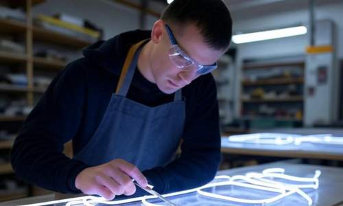 Our engineers making a neon sign for a customer