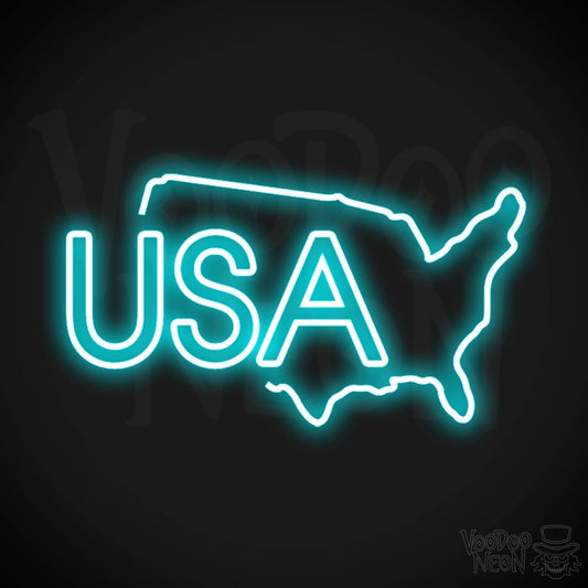 USA Neon Sign - Neon USA Sign - LED Signs - Wall Art - Color Ice Blue