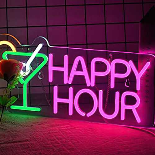 Happy hour neon sign for a bar - neon sign idea