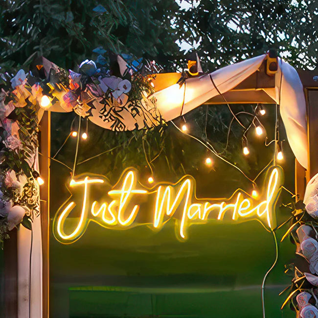 Just Married wedding sign - How to use neon signs at weddings