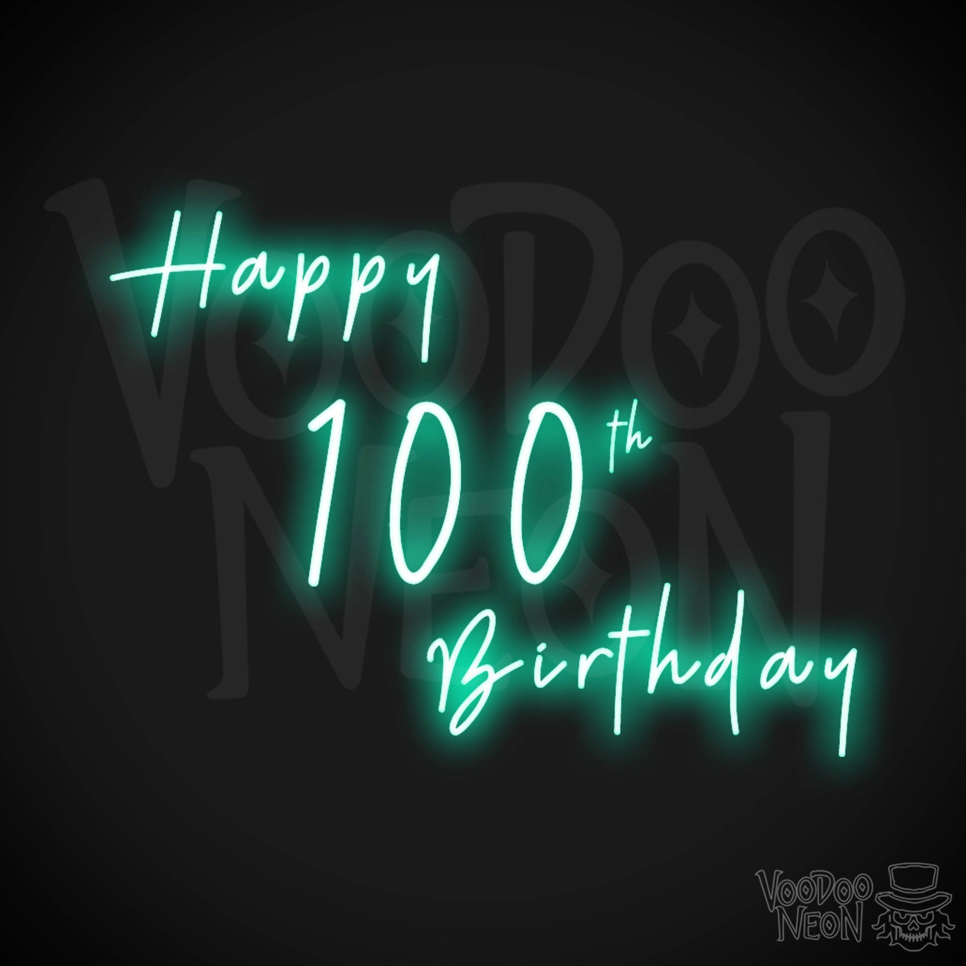 100th Birthday Neon Sign - Neon 100th Birthday Sign - Color Light Green