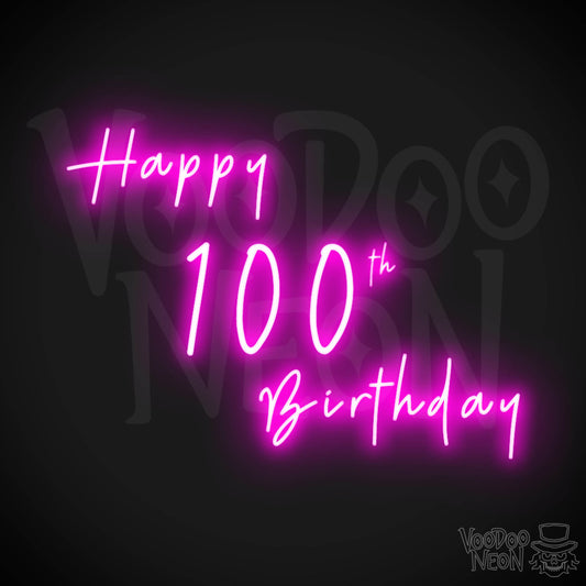 100th Birthday Neon Sign - Neon 100th Birthday Sign - Color Pink