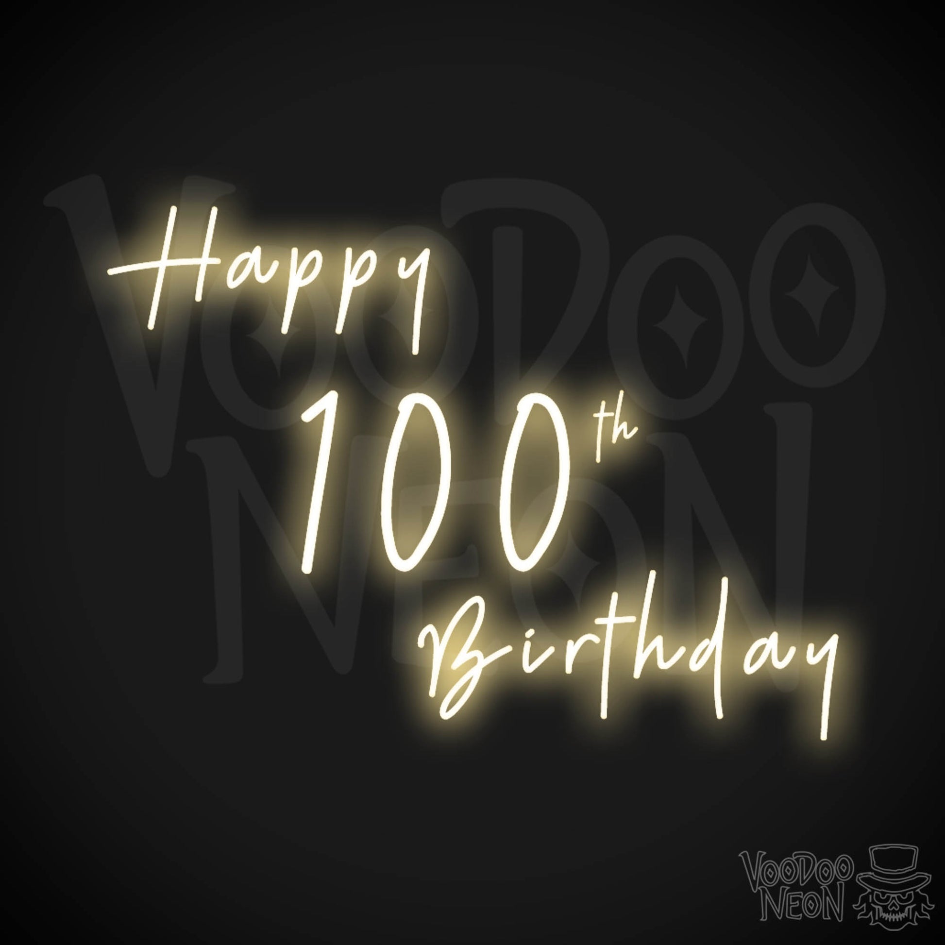 100th Birthday Neon Sign - Neon 100th Birthday Sign - Color Warm White