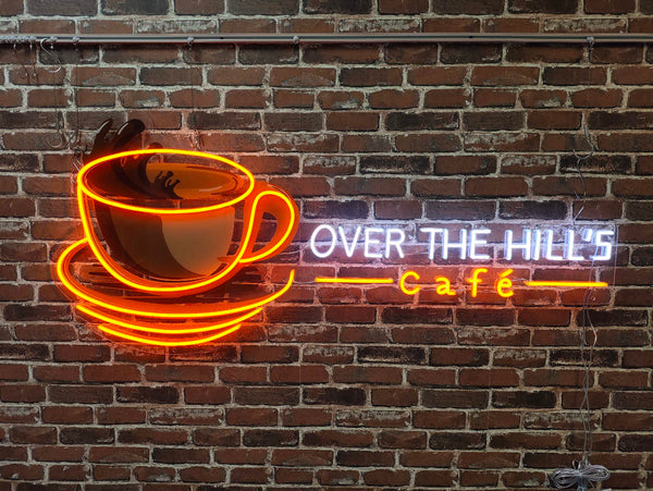 Over the Hills Cafe neon sign