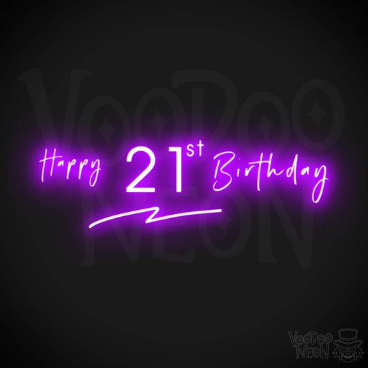 21st Birthday Neon Sign - Neon 21st Birthday Sign - Color Purple