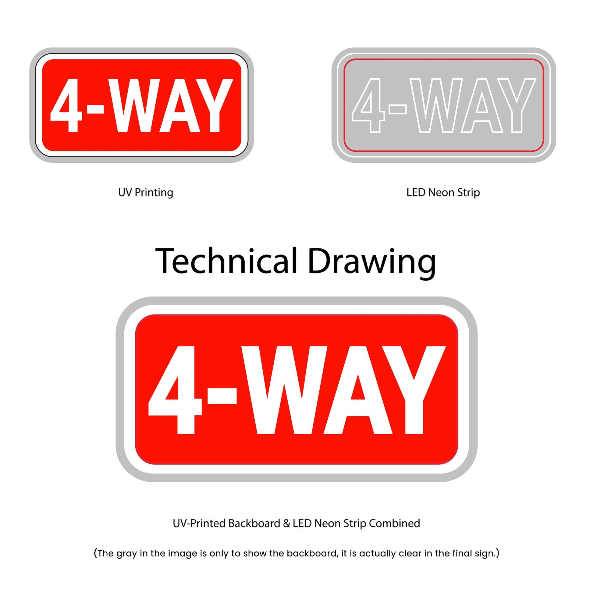 4-Way Neon Sign - Multi-Color - Technical Drawing